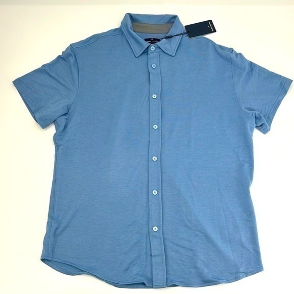 NWT Daniel Hechter blue collared button up short sleeve shirt size large